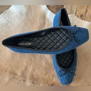 Veronica Beard Women's Beatrix Slip On Bow Ballet Flats Denim & BlackTrim 9